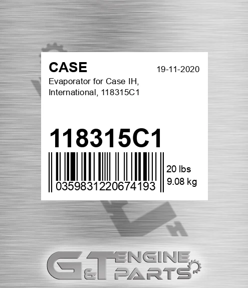 118315C1 CASE Evaporator For Case Ih, International,