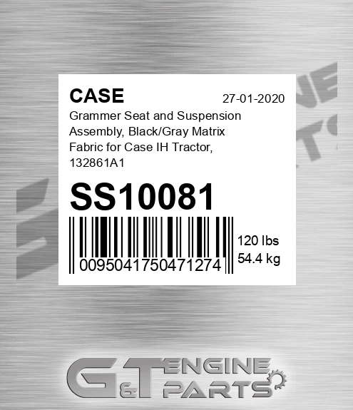 SS10081 Grammer Seat And Suspension Assembly, Black/gray Matrix Fabric For Ih Tractor, 132861a1