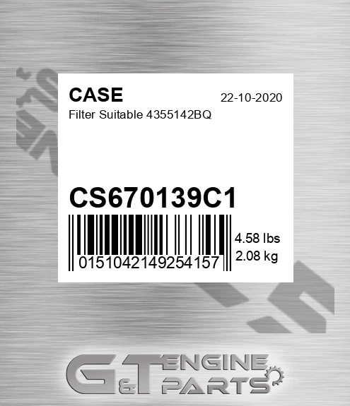 CS670139C1 CASE Filter Suitable 4355142bq