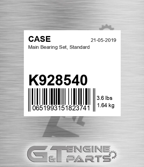 K928540 Main Bearing Set, Standard