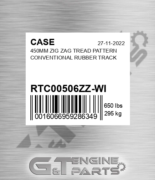 RTC00506ZZ-WI 450mm Zig Zag Tread Pattern Conventional Rubber Track