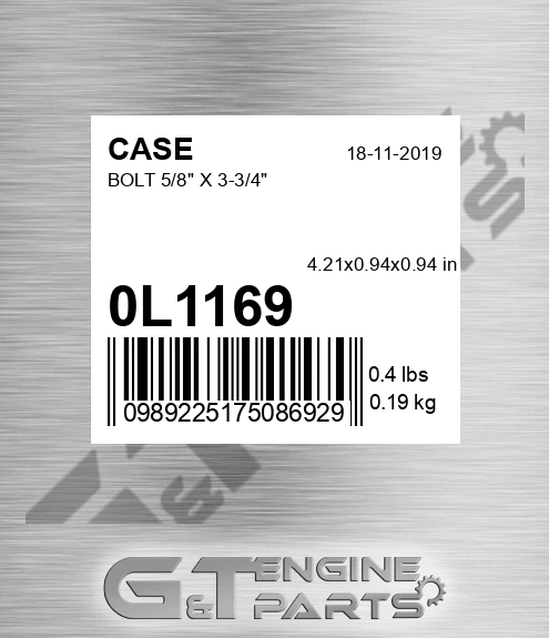 0L1169 Bolt 5/8" X 3-3/4"