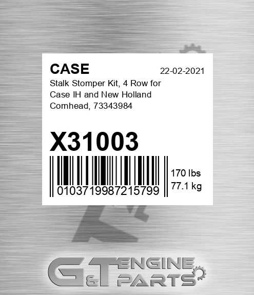 X31003 CASE Stalk Stomper Kit, 4 Row For Case Ih And New Holland Cornhead, 73343984