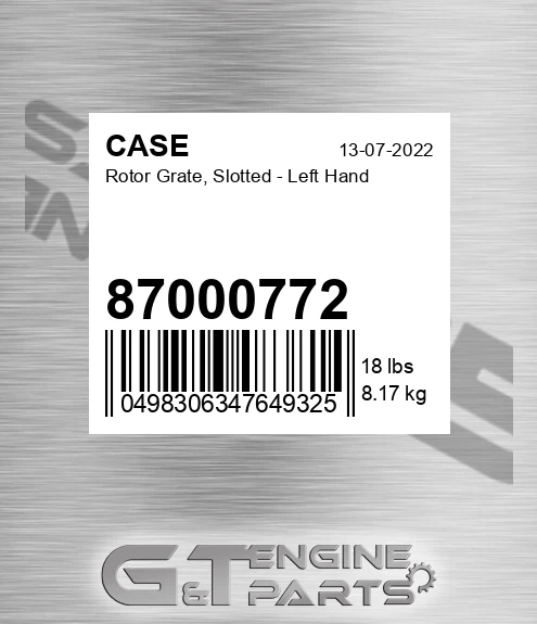87000772 Rotor Grate, Slotted - Left Hand