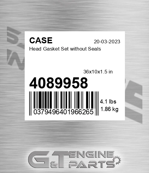 4089958 CASE Head Gasket Set Without Seals