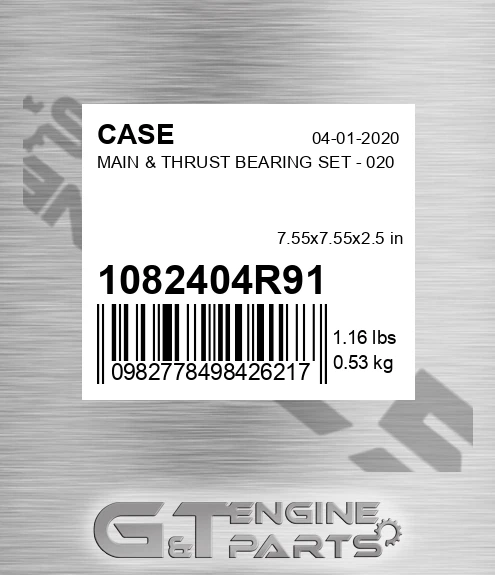 1082404R91 CASE Main & Thrust Bearing Set - 020