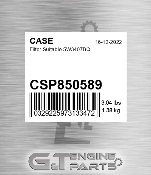 CSP850589 CASE Filter Suitable 5w3407bq