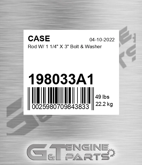 198033A1 CASE Rod W/ 1 1/4" X 3" Bolt & Washer