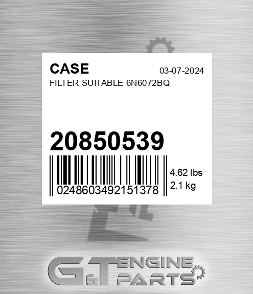 20850539 CASE Filter Suitable 6n6072bq