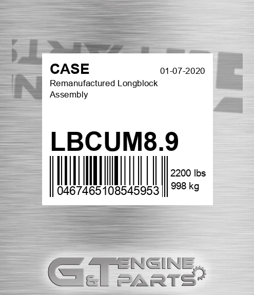 LBCUM8.9 Remanufactured Longblock Assembly for CASE