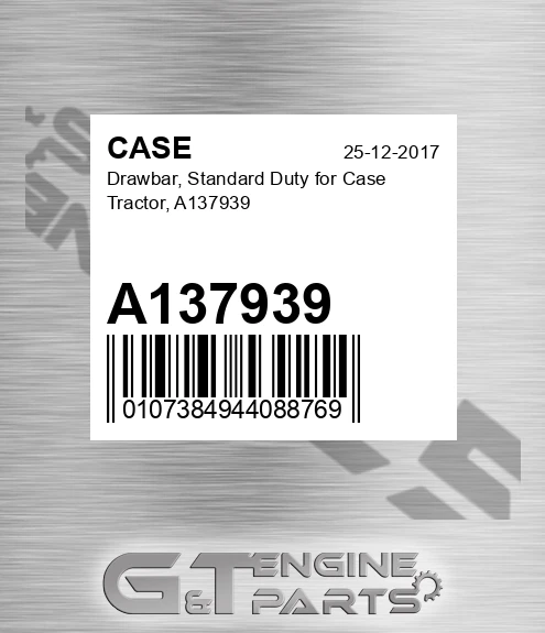 A137939 CASE Drawbar, Standard Duty For Case Tractor,