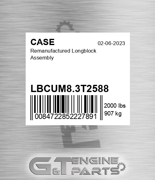 LBCUM8.3T2588 Remanufactured Longblock Assembly for CASE