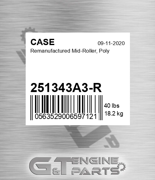 251343A3-R CASE Remanufactured Mid-roller, Poly