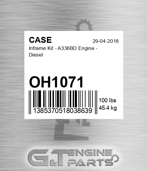OH1071 CASE Inframe Kit - A336bd Engine - Diesel