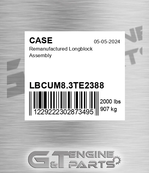 LBCUM8.3TE2388 Remanufactured Longblock Assembly for CASE