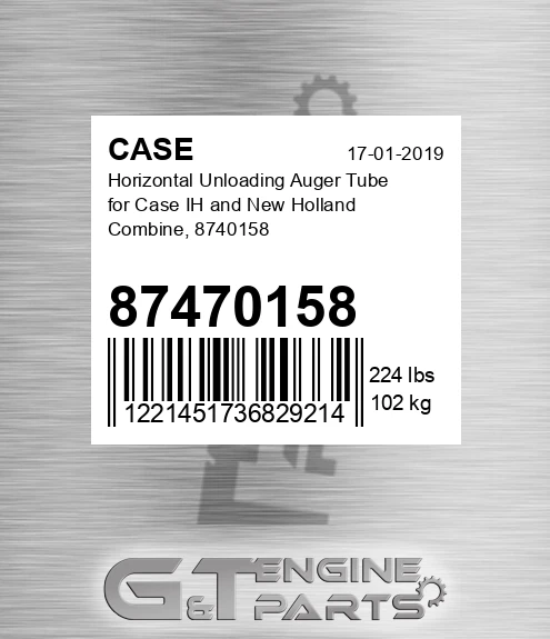 87470158 Horizontal Unloading Auger Tube For Ih And New Holland Combine, 8740158