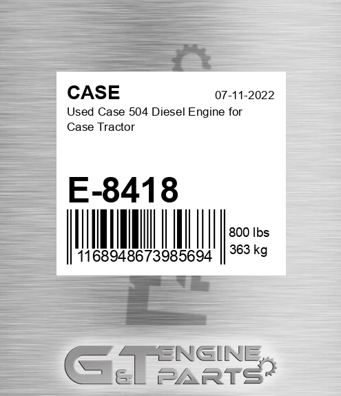 E-8418 CASE Used Case 504 Diesel Engine For Case Tractor