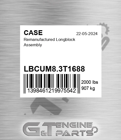 LBCUM8.3T1688 Remanufactured Longblock Assembly for CASE