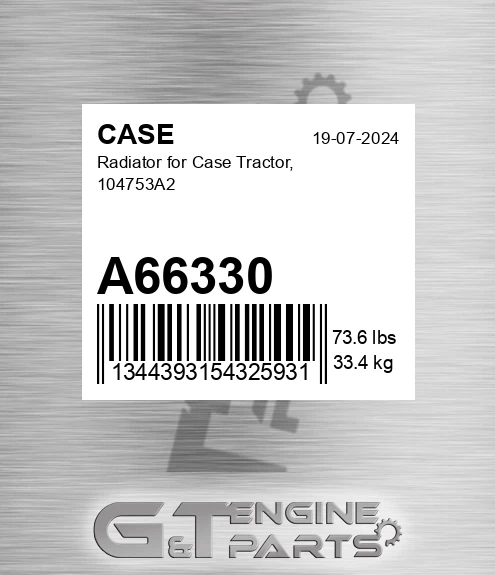 A66330 CASE Radiator For Case Tractor, 104753a2