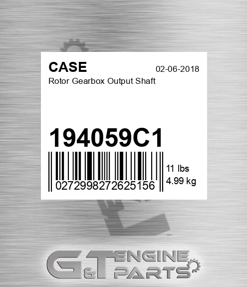 194059C1 CASE Rotor Gearbox Output Shaft
