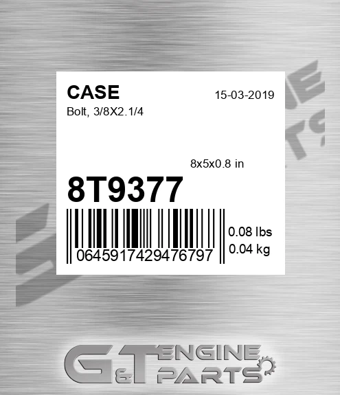 8T9377 Bolt, 3/8x2.1/4