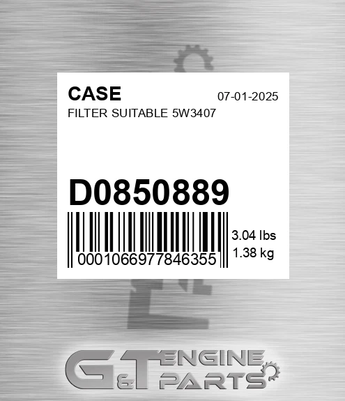 D0850889 CASE Filter Suitable 5w3407