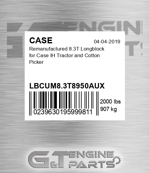 LBCUM8.3T8950AUX Remanufactured 8.3t Longblock For Ih Tractor And Cotton Picker for CASE