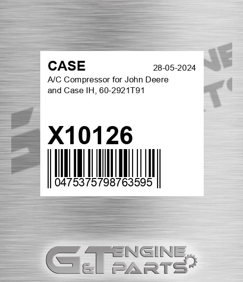 X10126 CASE A/c Compressor For John Deere And Case Ih, 60-2921t91