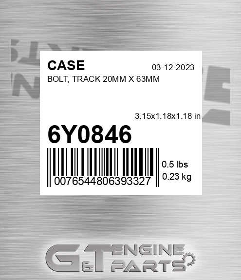 6Y0846 Bolt, Track 20mm X 63mm