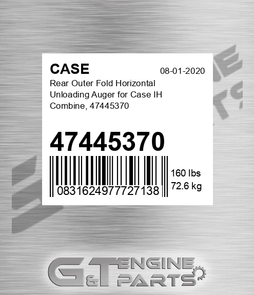47445370 CASE Rear Outer Fold Horizontal Unloading Auger For Case Ih Combine,
