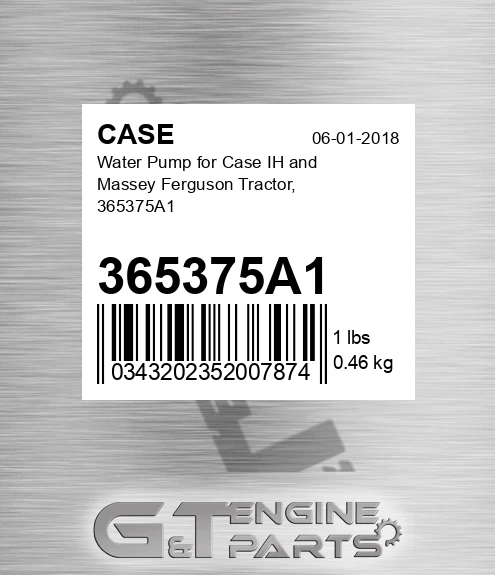 365375A1 Water Pump For Ih And Massey Ferguson Tractor,