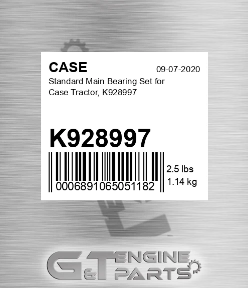 K928997 Standard Main Bearing Set For Tractor,