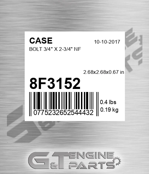 8F3152 Bolt 3/4" X 2-3/4" Nf