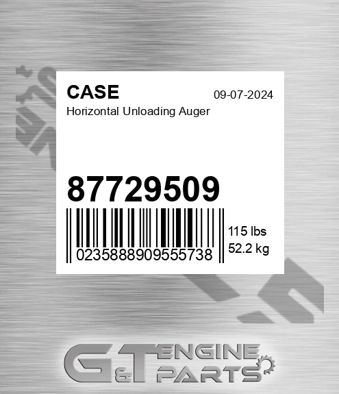 87729509 Horizontal Unloading Auger