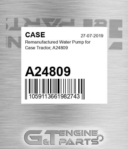 A24809 CASE Remanufactured Water Pump For Case Tractor,