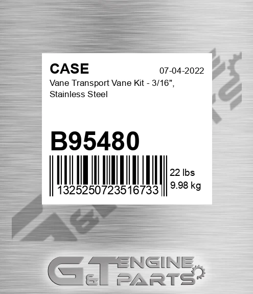 B95480 Vane Transport Vane Kit - 3/16", Stainless Steel