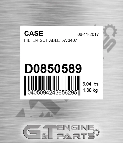 D0850589 CASE Filter Suitable 5w3407