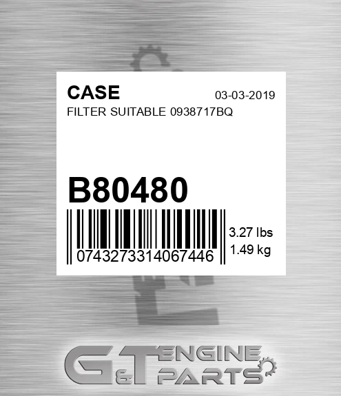 B80480 Filter Suitable 0938717bq