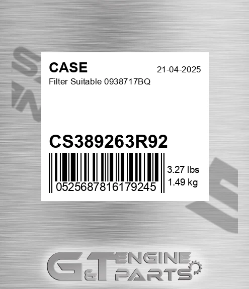 CS389263R92 CASE Filter Suitable 0938717bq