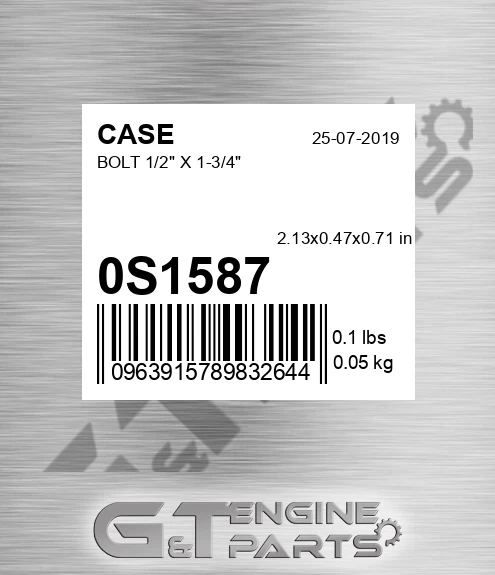 0S1587 CASE Bolt 1/2" X 1-3/4"