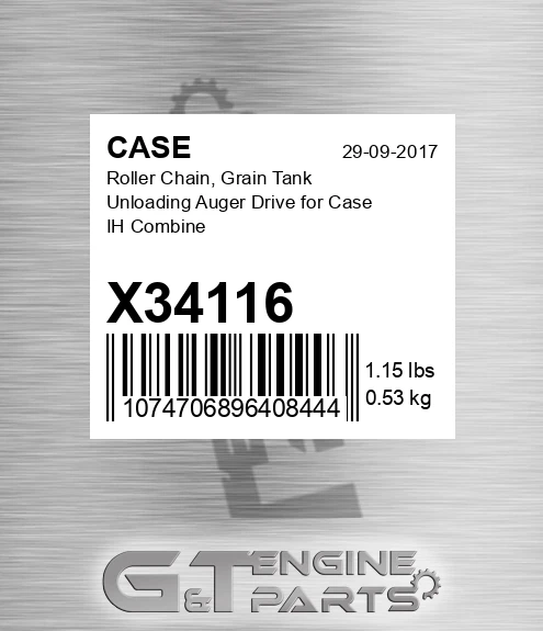 X34116 CASE Roller Chain, Grain Tank Unloading Auger Drive For Case Ih Combine