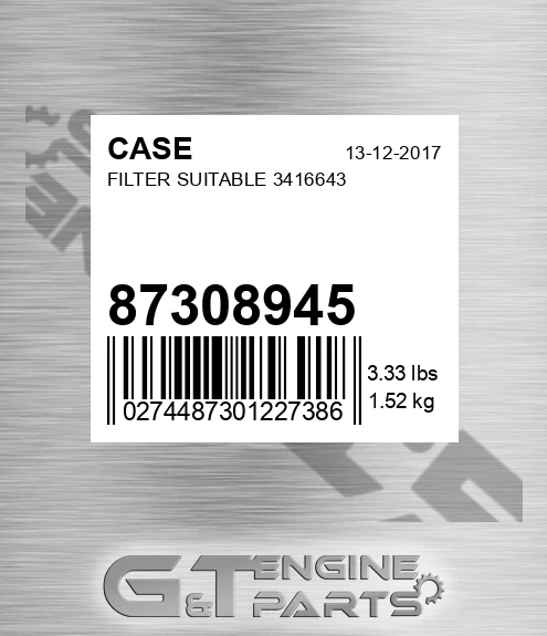 87308945 CASE Filter Suitable 3416643