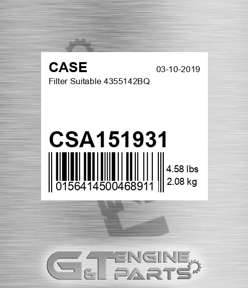 CSA151931 CASE Filter Suitable 4355142bq