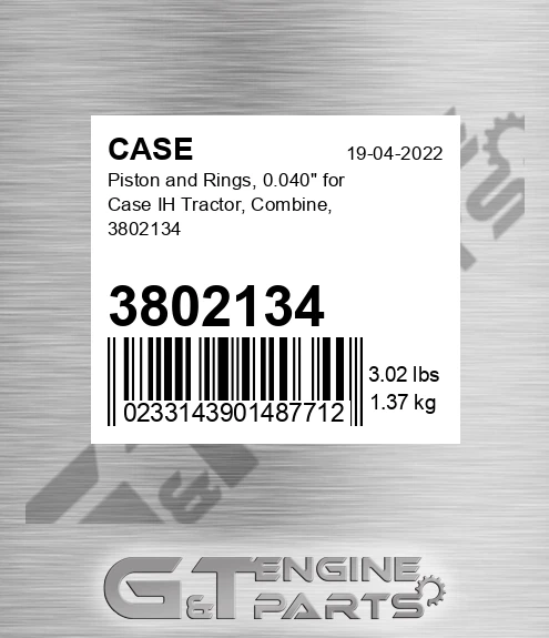 3802134 Piston And Rings, 0.040" For Ih Tractor, Combine,