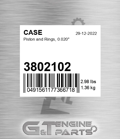 3802102 Piston And Rings, 0.020"