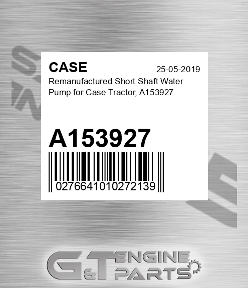 A153927 Remanufactured Short Shaft Water Pump For Tractor,