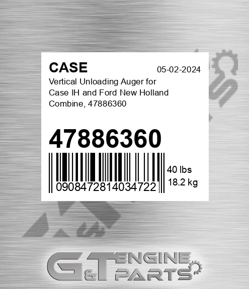 47886360 CASE Vertical Unloading Auger For Case Ih And Ford New Holland Combine,