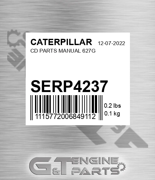 SERP4237 Cd Parts Manual 627g for CATERPILLAR