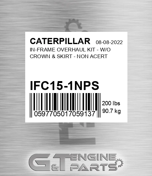 IFC15-1NPS In-frame Overhaul Kit - W/o Crown & Skirt - Non Acert