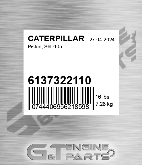 6137322110 Piston, S6d105 for CATERPILLAR
